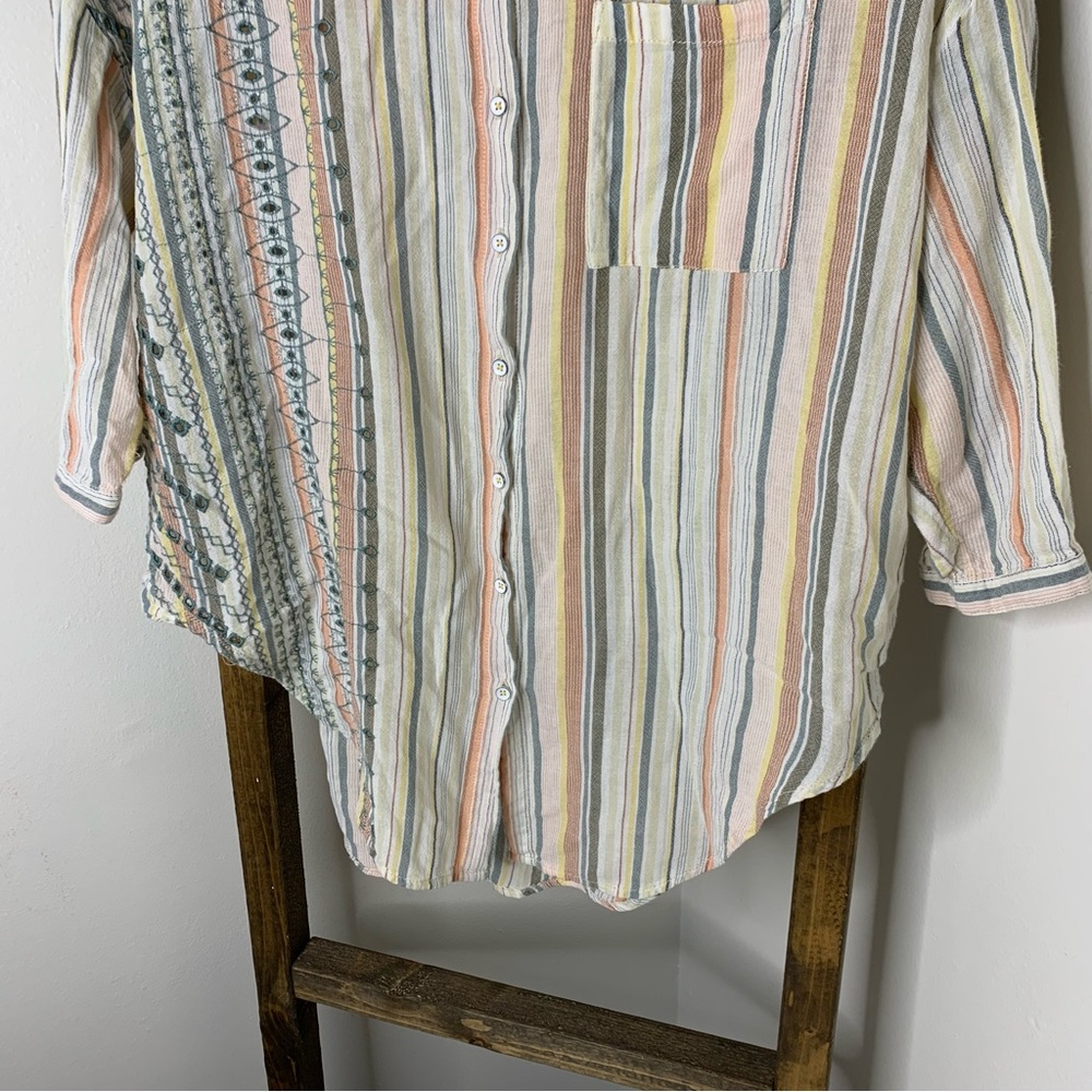 Anthropologie Multicolor Yarn-Dyed Striped Button Down Shirt Size XS/S - Picture 3 of 7
